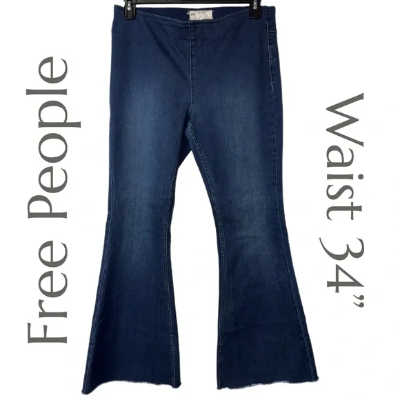 Free People - High Waist Flare Jeans - Retro Dark Wash Denim - Waist 34” - Picture 2 of 7